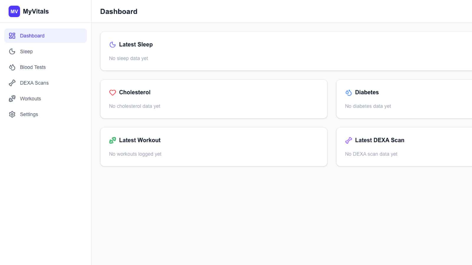MyVitals health dashboard showing sleep metrics